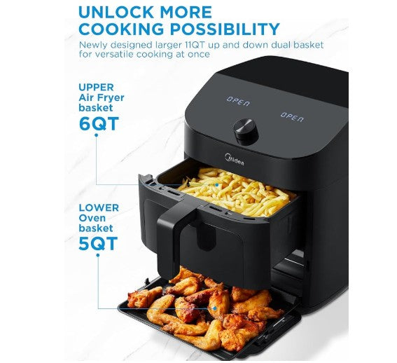 Midea MAD113MCAF 11 Liter 8-in-1 Dual Basket Air Fryer {OPEN BOX}