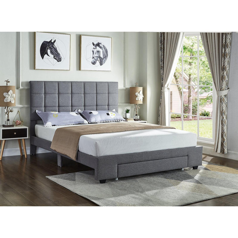 IFDC Full Upholstered Platform Bed with Storage IF 5493 - 54 Full Platform Storage Bed - Grey IMAGE 1