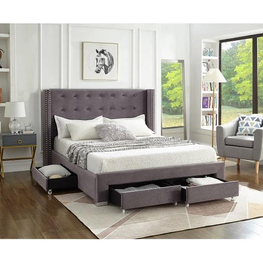 IFDC Queen Upholstered Platform Bed with Storage IF 5320 - 60 IMAGE 2
