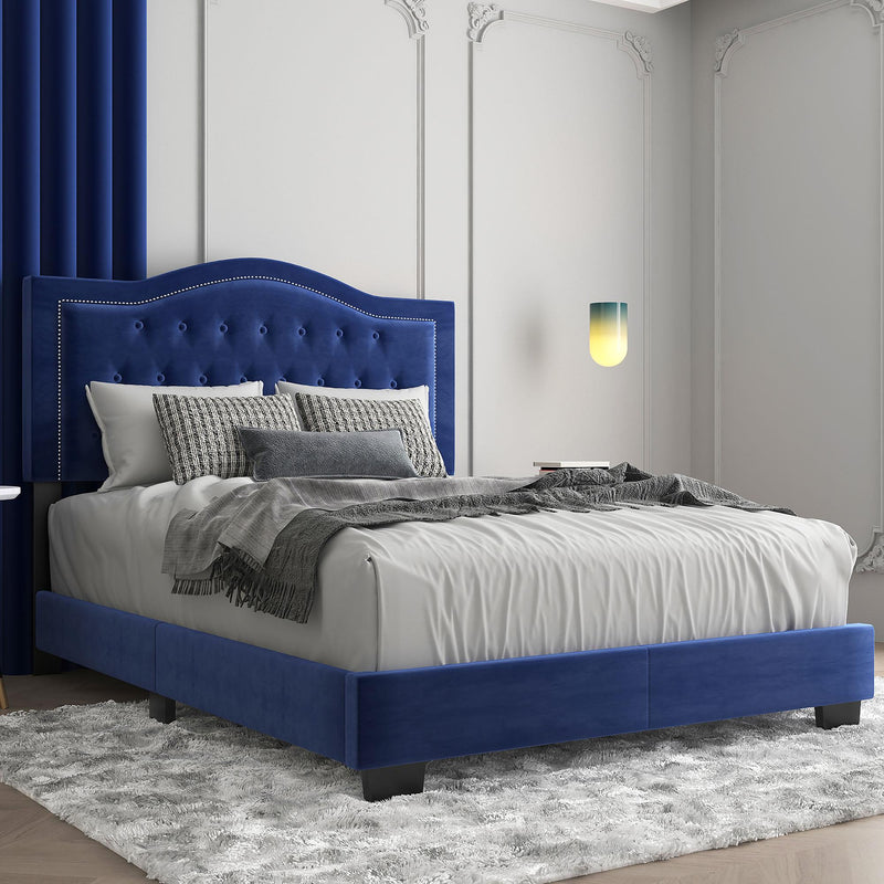 Worldwide Home Furnishings Pixie Full Upholstered Panel Bed 101-296D-NAV IMAGE 2