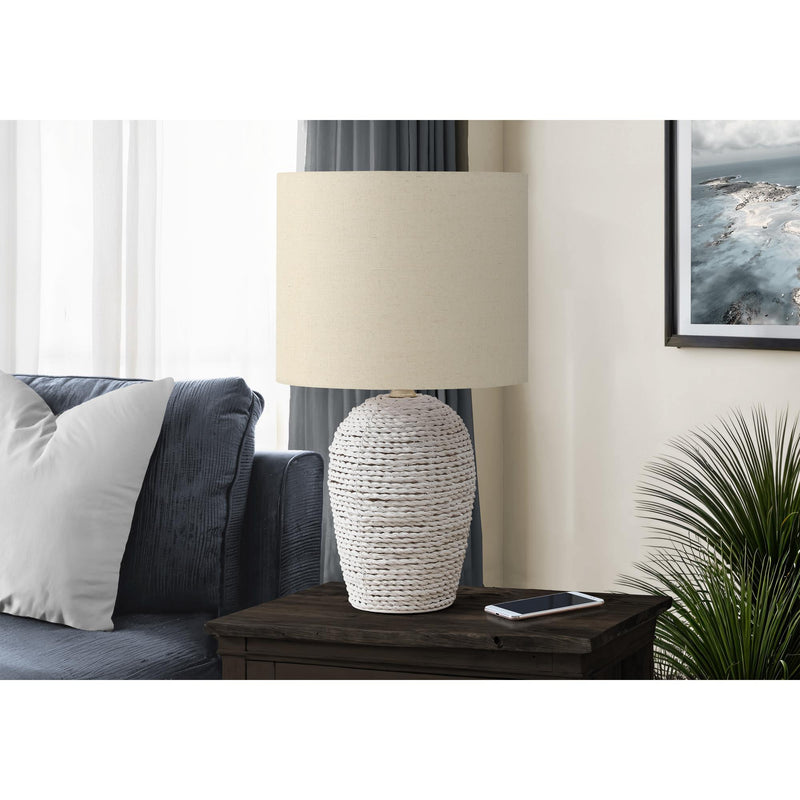 Monarch I 9855 17"H Table Lamp White Rattan / Beige Shade IMAGE 1