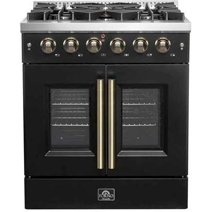  Forno 30-inch Freestanding Gas Range with French Door FFSGS6444-30BLK IMAGE 1