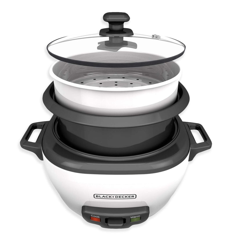 Black & Decker Non-Stick Rice Cooker & Steamer White, 6 Cups [OPEN BOX]