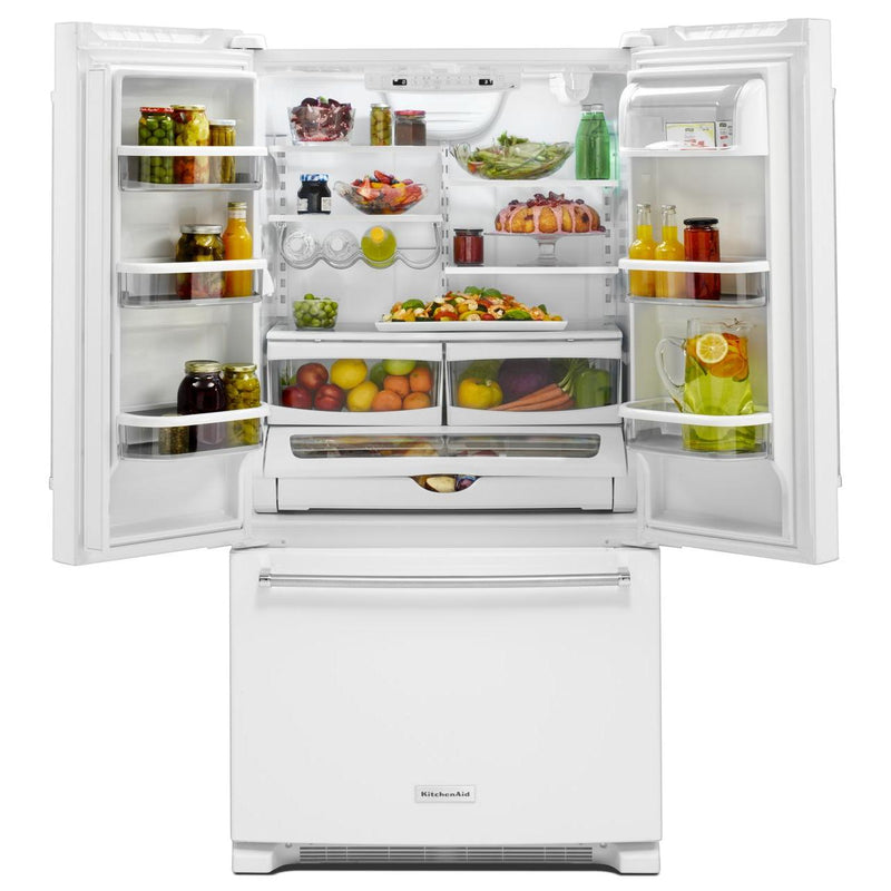 KitchenAid 36-inch, 20 cu. ft. French 3-Door Refrigerator with Interior Water Dispenser KRFC300EWH IMAGE 3