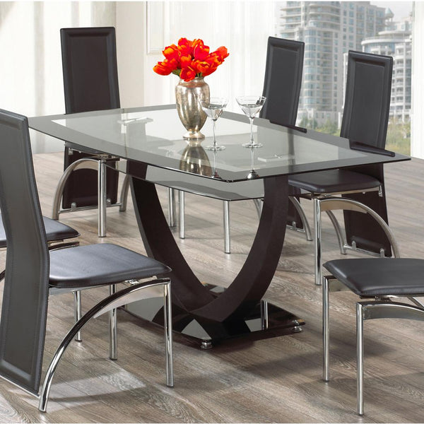 IFDC Dining Table with Glass Top and Pedestal Base T5067 IMAGE 1