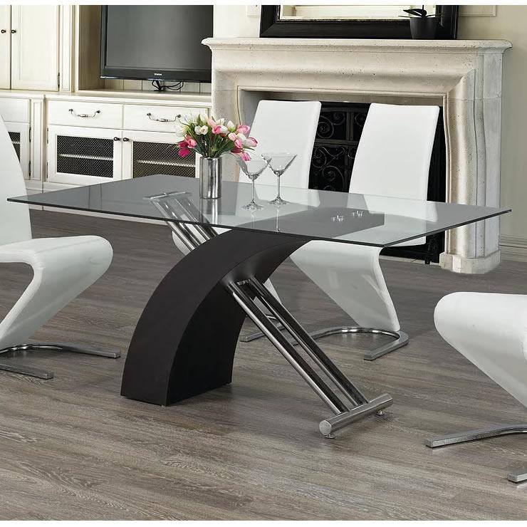 IFDC Dining Table with Glass Top and Pedestal Base T1046 IMAGE 1