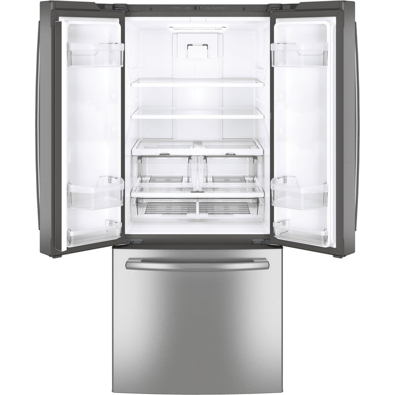 GE 30-inch, 20.8 cu. ft. Freestanding French 3-Door Refrigerator with FrostGuard™ GNE21DSKSS IMAGE 3