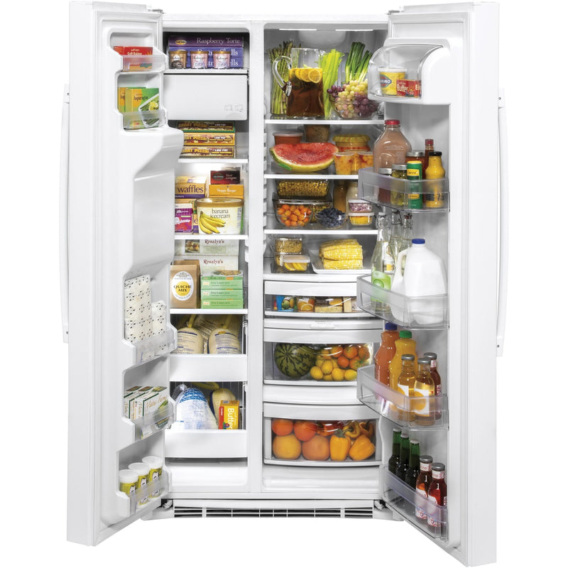 GE 36-inch, 25.1 cu.ft. Freestanding Side-by-Side Refrigerator with Water and Ice Dispensing System GSS25IGNWW IMAGE 4