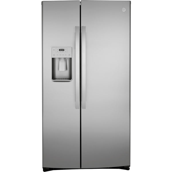 GE 36-inch, 25.1 cu.ft. Freestanding Side-by-Side Refrigerator with Water and Ice Dispensing System GSS25IYNFS IMAGE 1