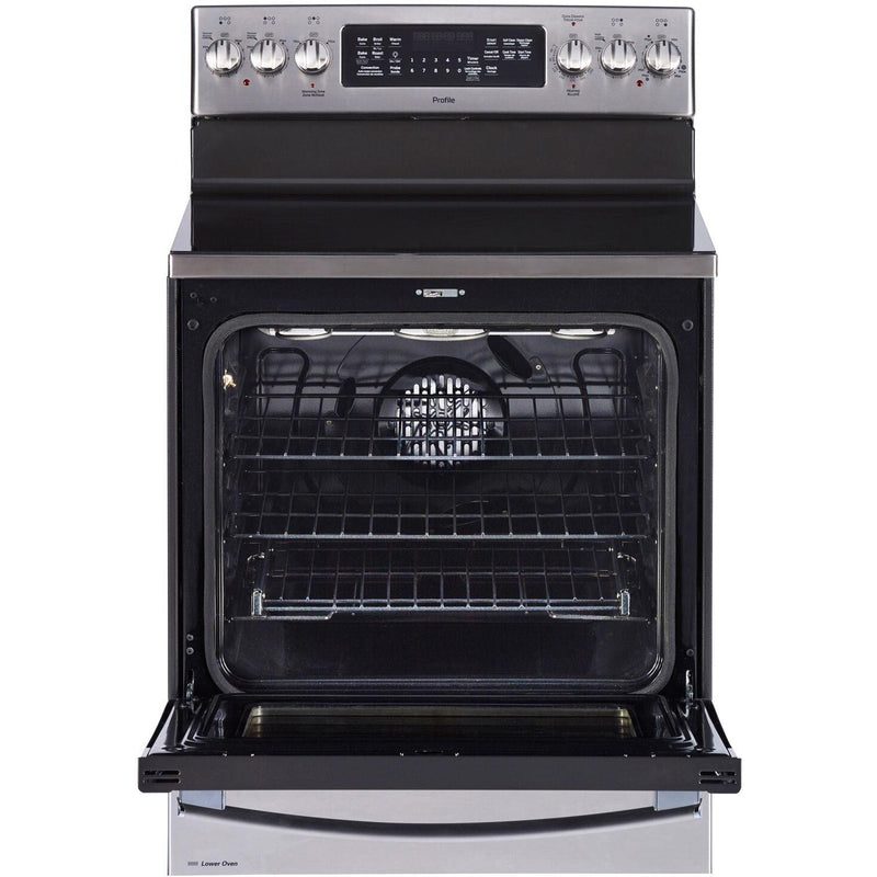 GE Profile 30-inch Freestanding Electric Range with True European Convection PCB987YMFS IMAGE 2