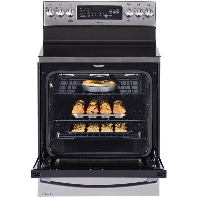 GE Profile 30-inch Freestanding Electric Range with True European Convection PCB987YMFS IMAGE 3