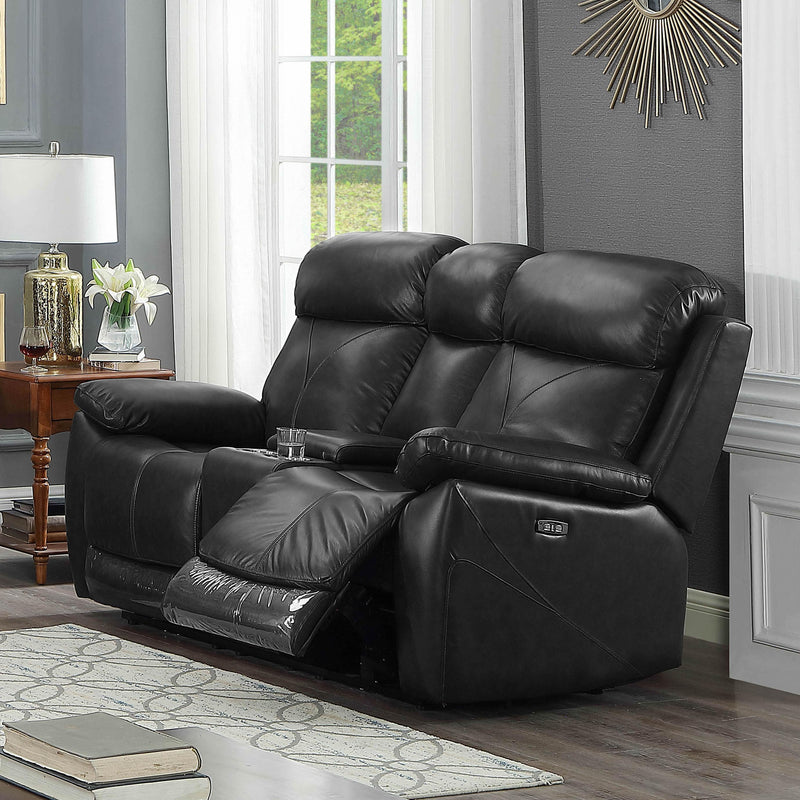 IFDC Power Reclining Leather Match Loveseat IF 8020 Power Reclining Loveseat - Black IMAGE 1